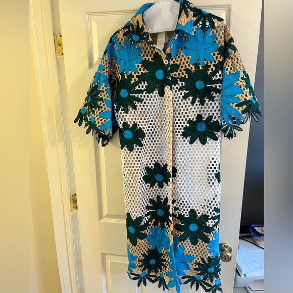 NWT Eva Franco Anthropologie Gaia Dress in Blue Petal Republic - Picture 6 of 6